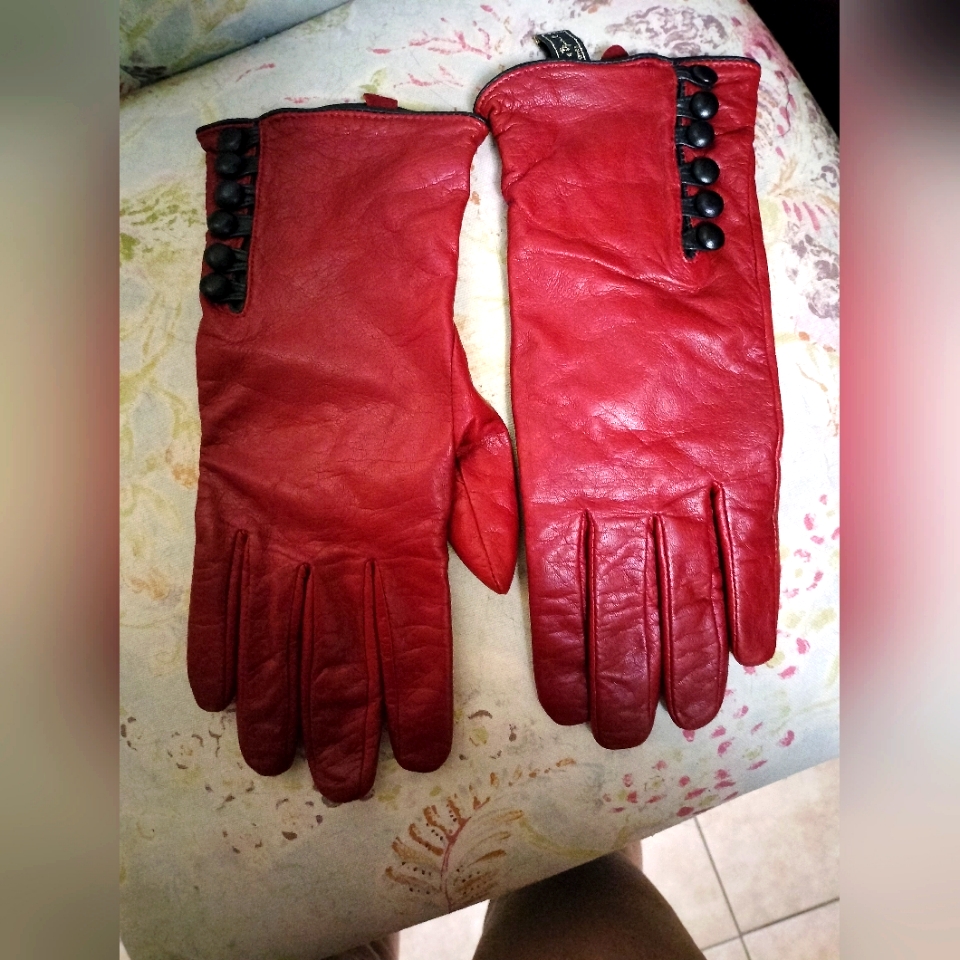 Red Leather Vintage Gloves Vintage
